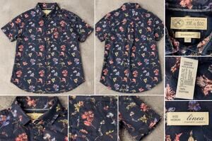 Linea Men's Retro Boho Floral Button Down Shirt Navy Cotton Size M